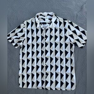Zara Men Black & White Geometric Short-Sleeve Shirt